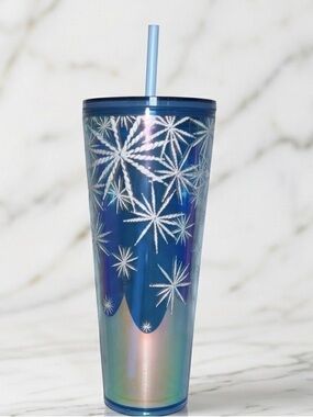 Starbucks 2023 Winter Blue Iridescent Snowflake Venti Cold Cup Tumbler 24oz